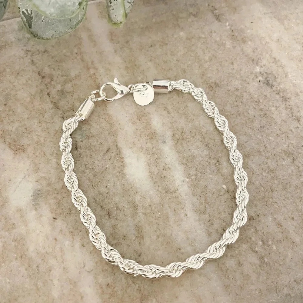 925 Sterling Silver Dainty Twist Chain Bracelet Stackable Chain Bracelet - Picture 3 of 4